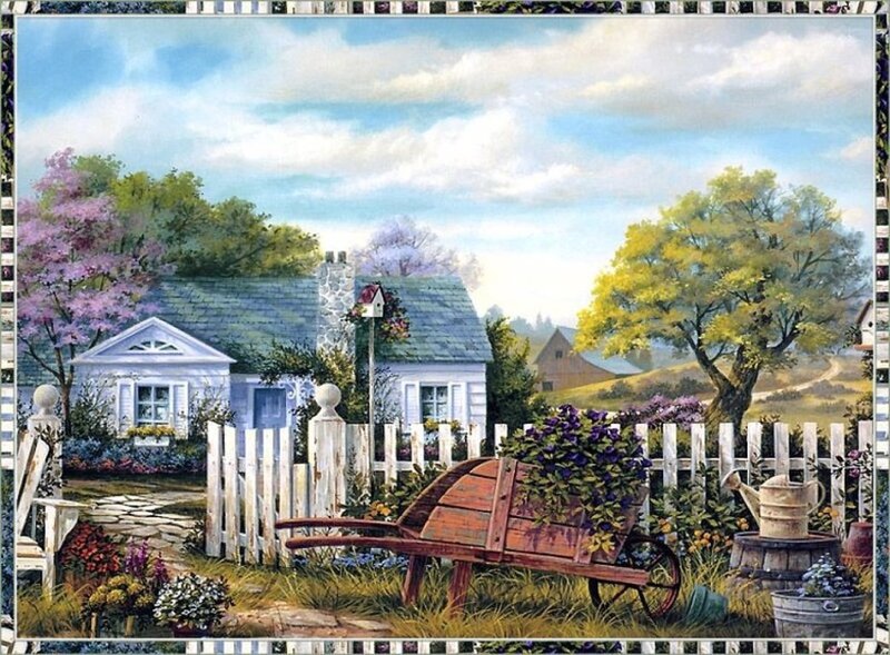 Cottage Garden Scene — Blue
