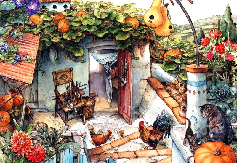 Cottage Garden Scene — Green, Peaceful