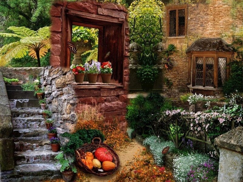 Cottage Garden Scene — Green, Serene, Autumn
