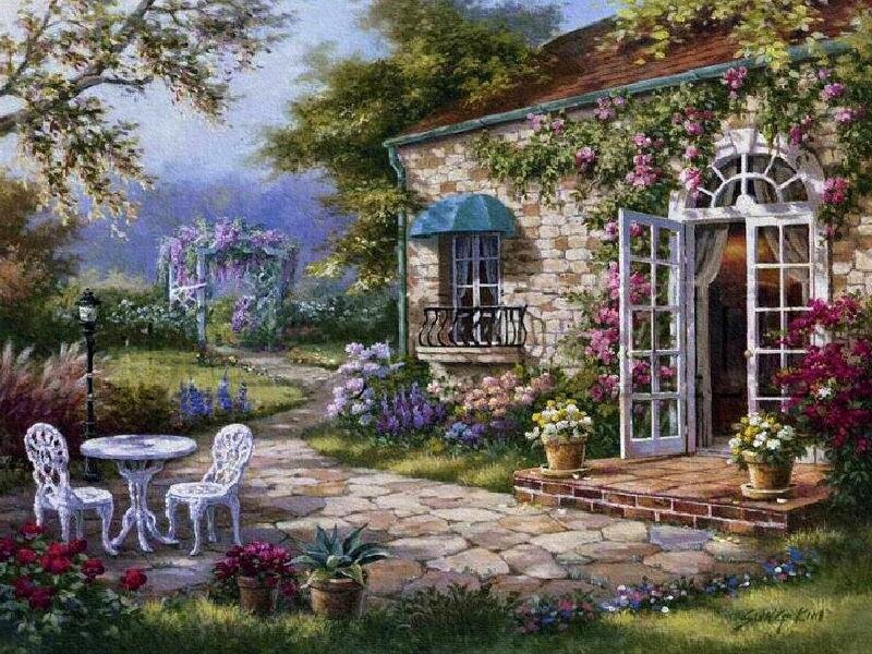 Cottage Garden Scene — Green, Serene