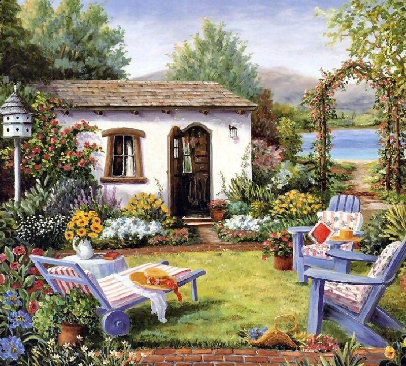 Cottage Garden Scene — Green