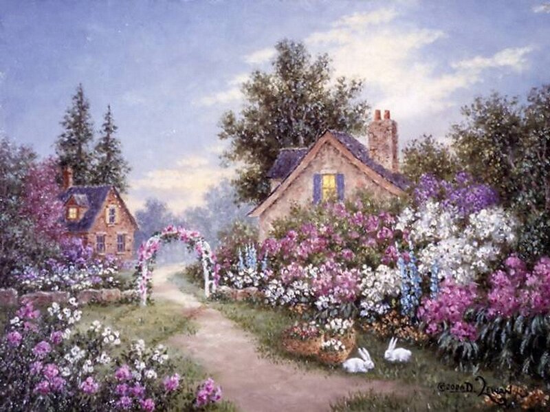 Cottage Garden Scene — Purple