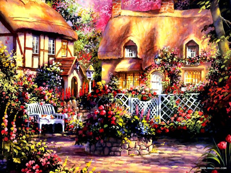 Cottage Garden Scene — Yellow