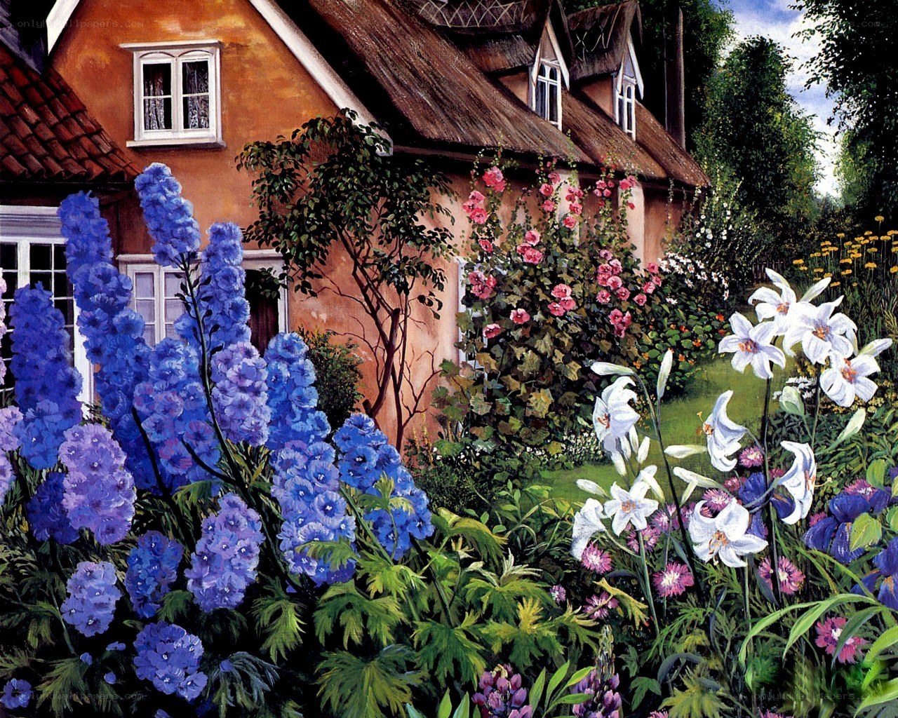 Cottage garden with flowers