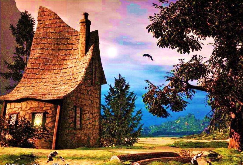 cottage in a fantasy landscape