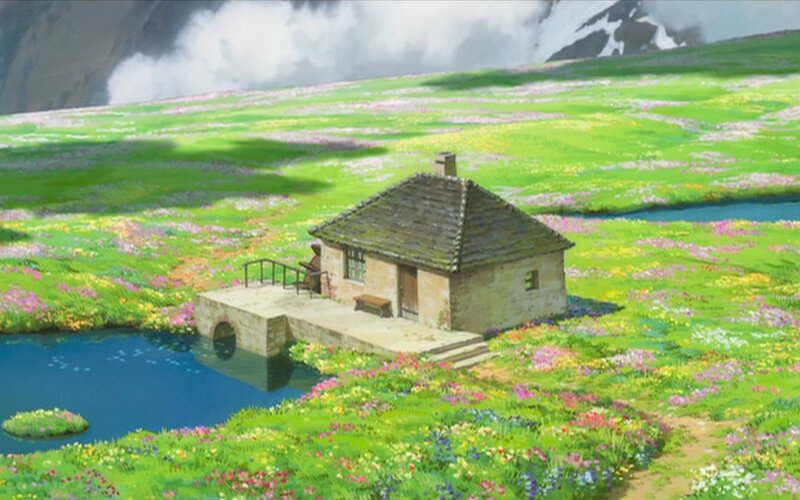 Cottage in a flower field