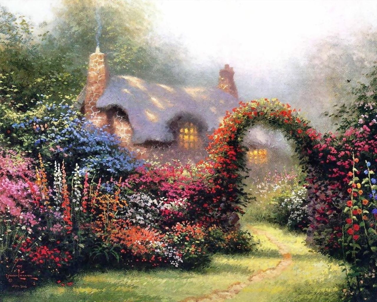 Cottage in a Flower Garden