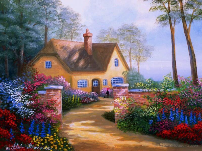 Cottage in a Flower Garden