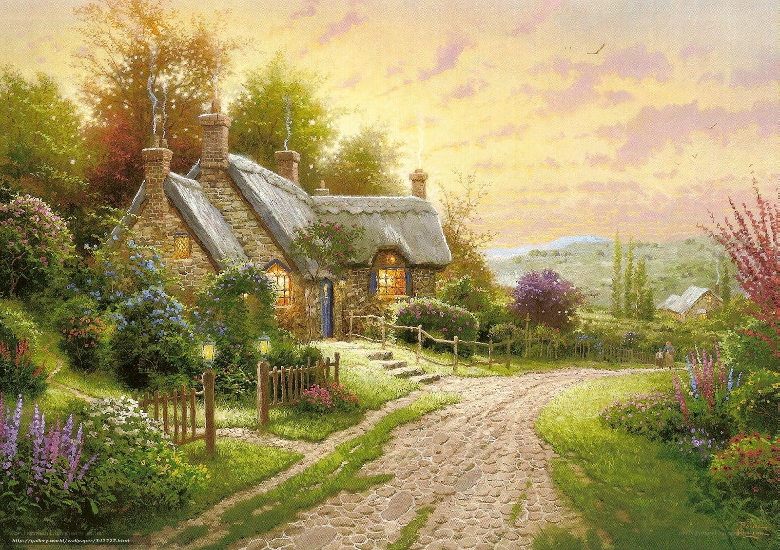 Cottage in a flower garden