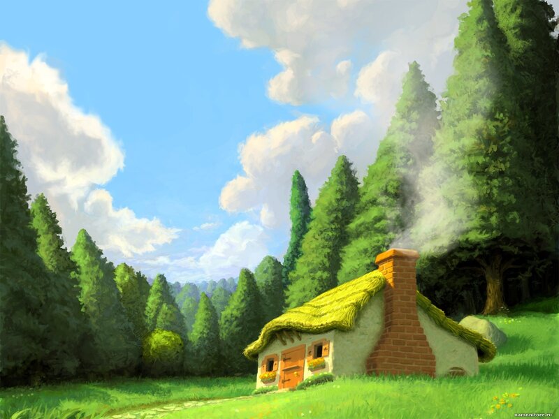 Cottage in a forest clearing