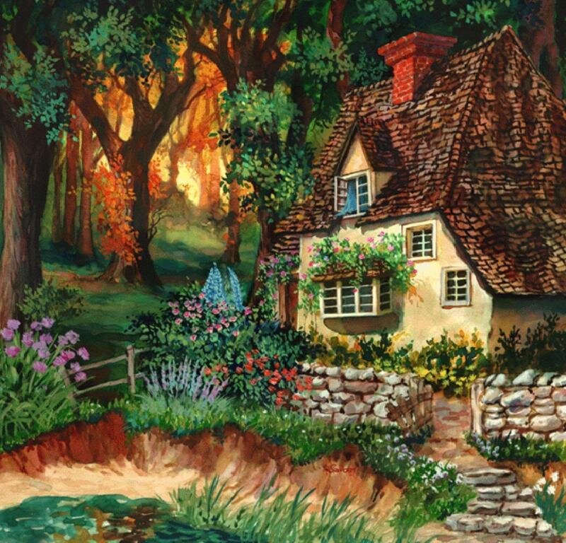 Cottage in a forest garden