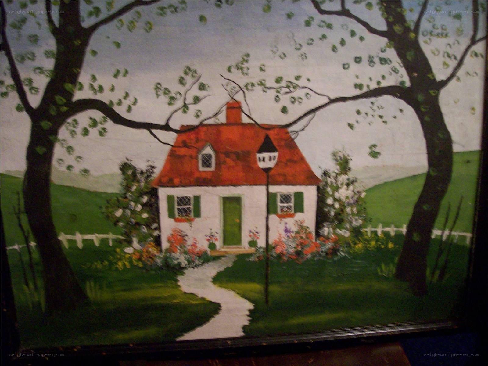 Cottage in a garden painting