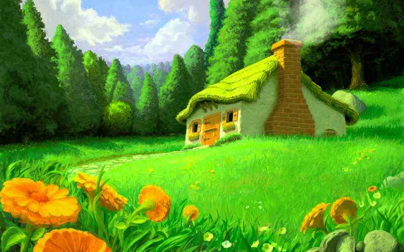 Cottage in a green meadow