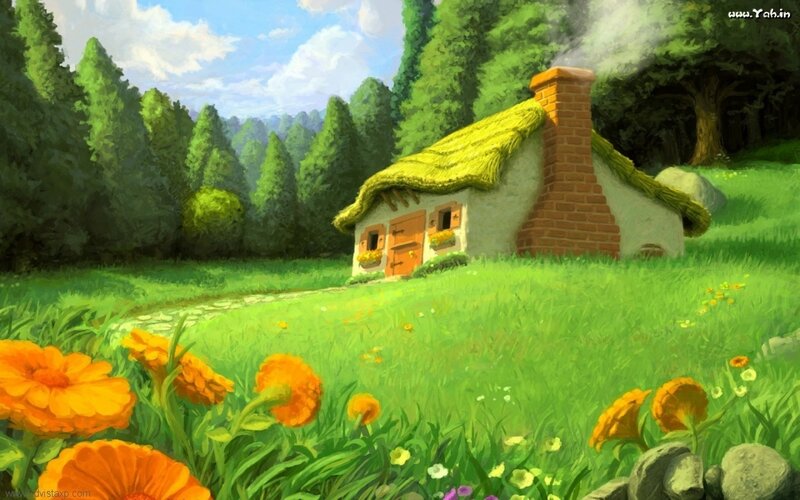 Cottage in a green meadow