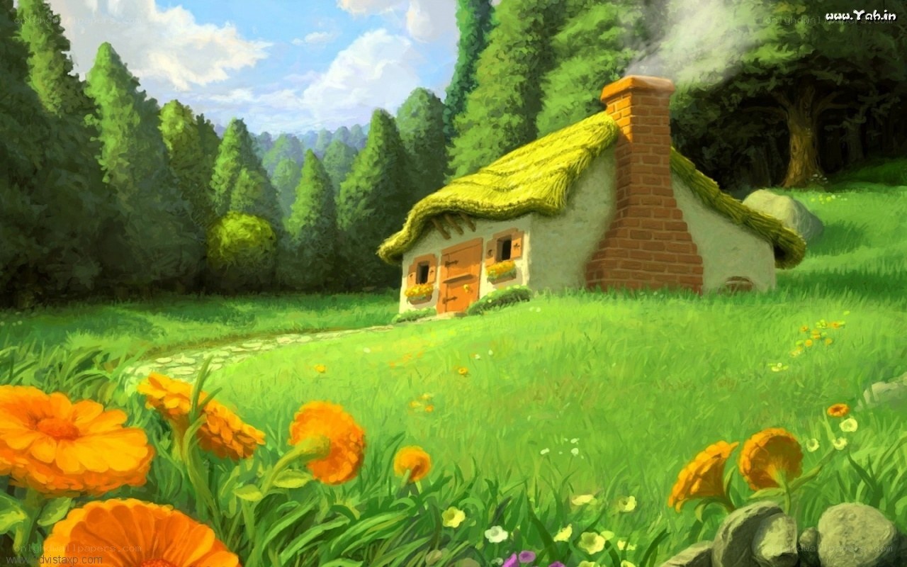 Cottage in a green meadow