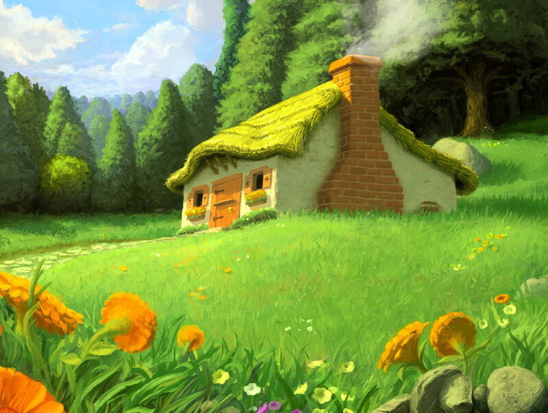 Cottage in a green meadow