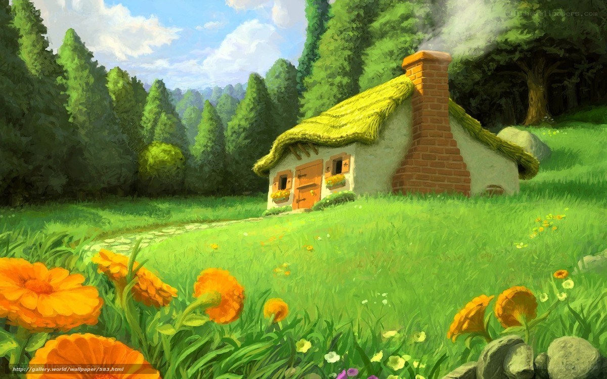 Cottage in a green meadow
