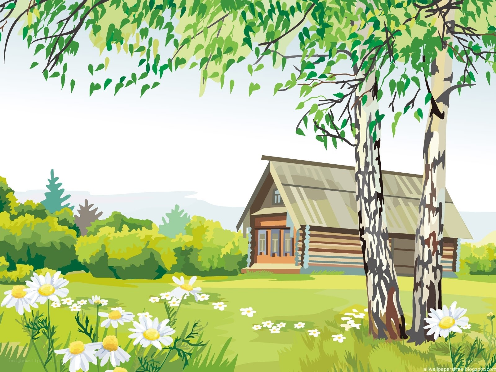 Cottage in a summer meadow