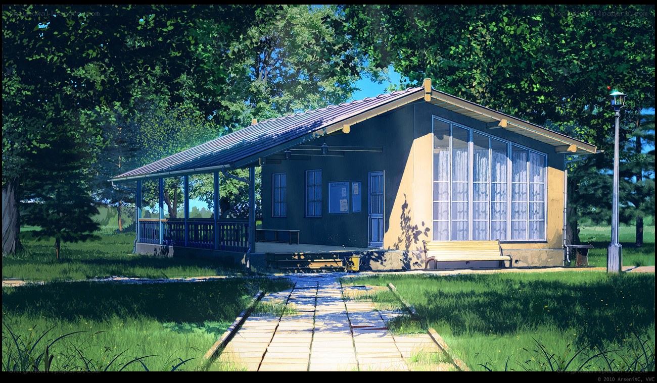 Cottage in a sunlit forest