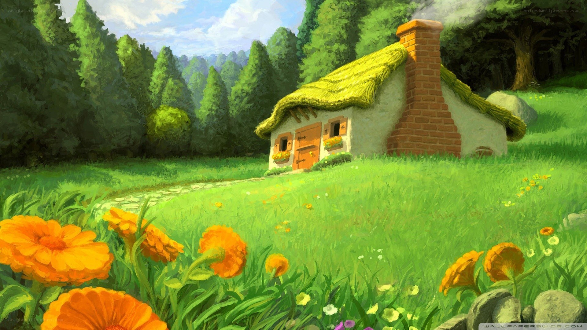 Cottage in a sunny meadow