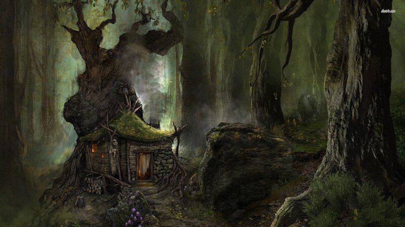 Cottage in Ancient Forest — Green, Mysterious