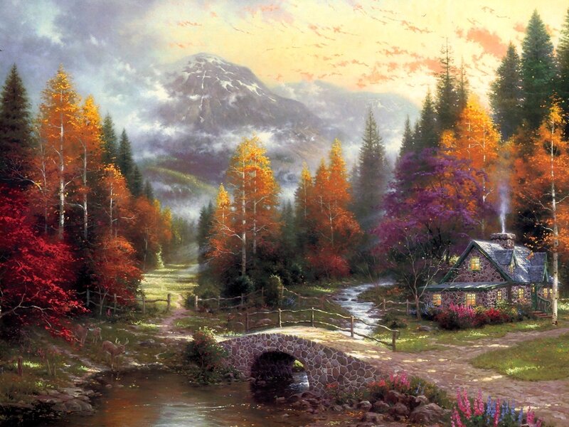 Cottage in Autumn Forest — Orange, Serene