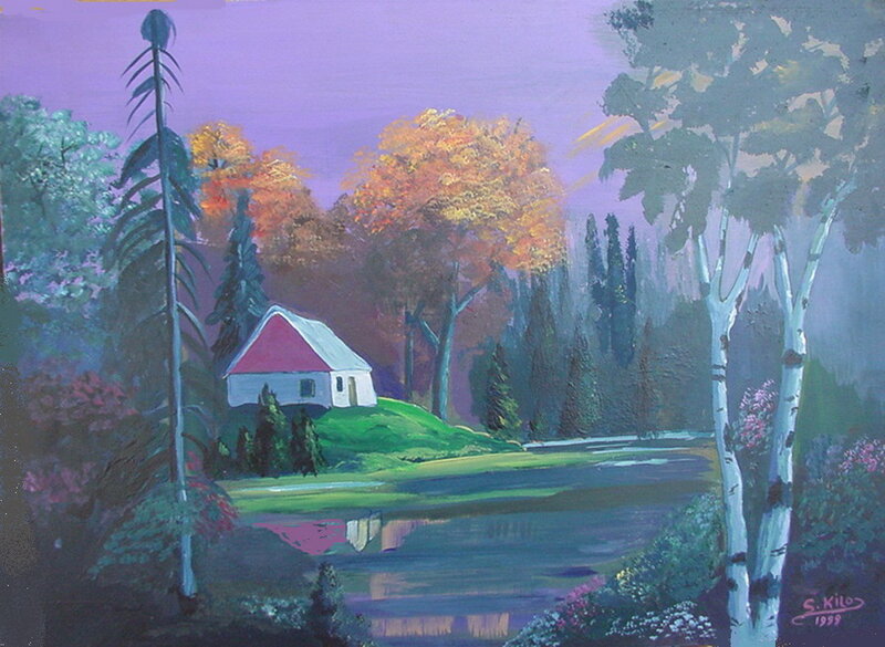 Cottage in Autumn Forest — Purple