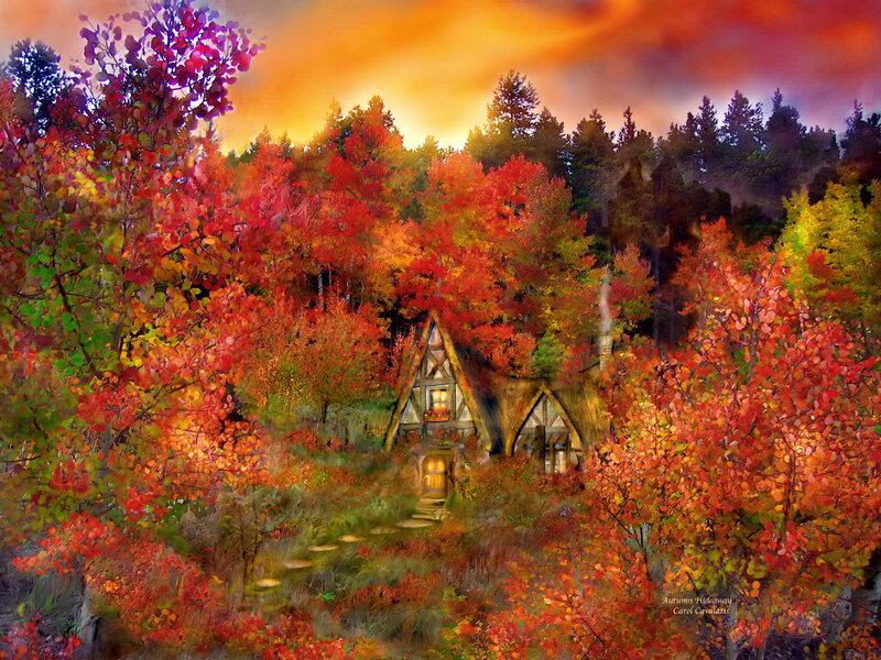 Cottage in Autumn Forest — Red