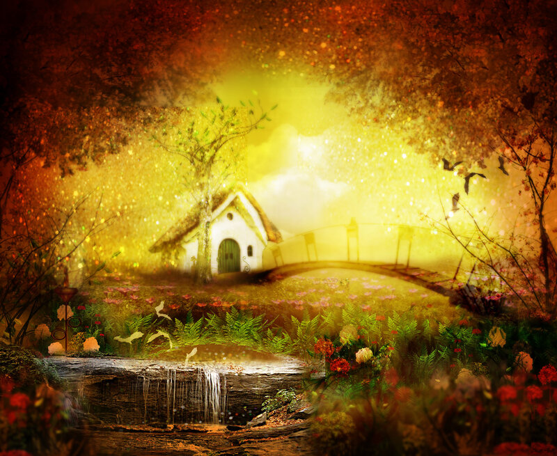 Cottage in Autumn Forest — Yellow, Magical