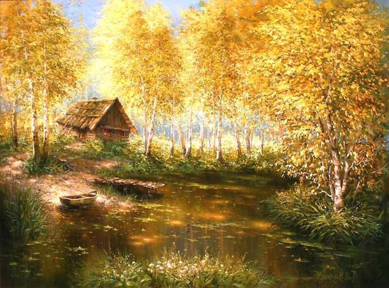 Cottage in Autumn Forest — Yellow