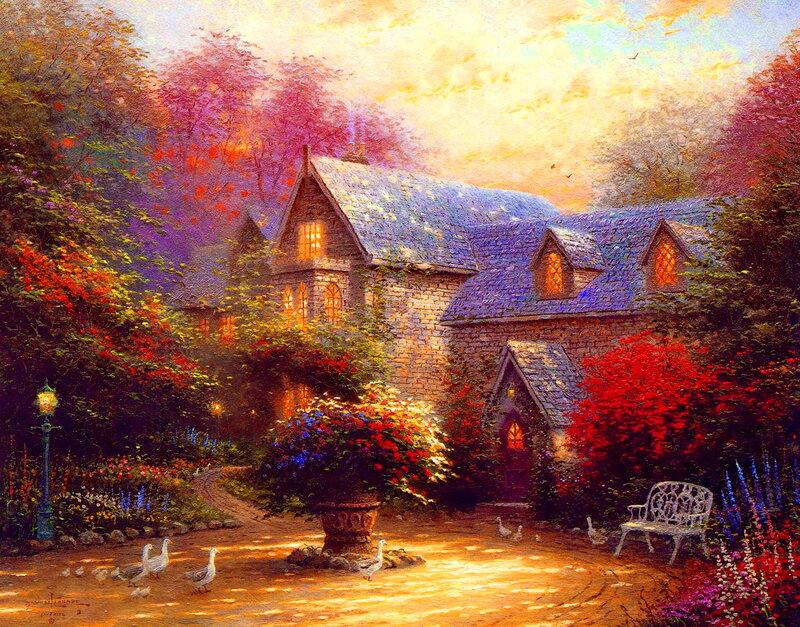Cottage in Autumn Garden — Orange