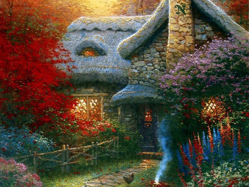Cottage in Autumn Garden