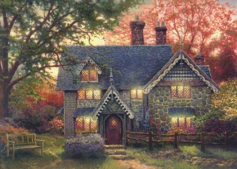 Cottage in Autumn — Green, Serene
