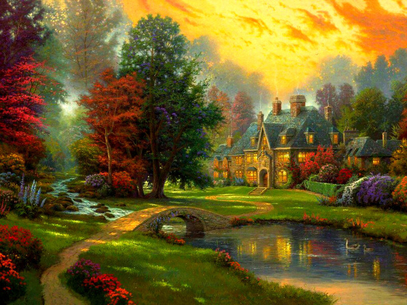 Cottage in Autumn Landscape — Orange