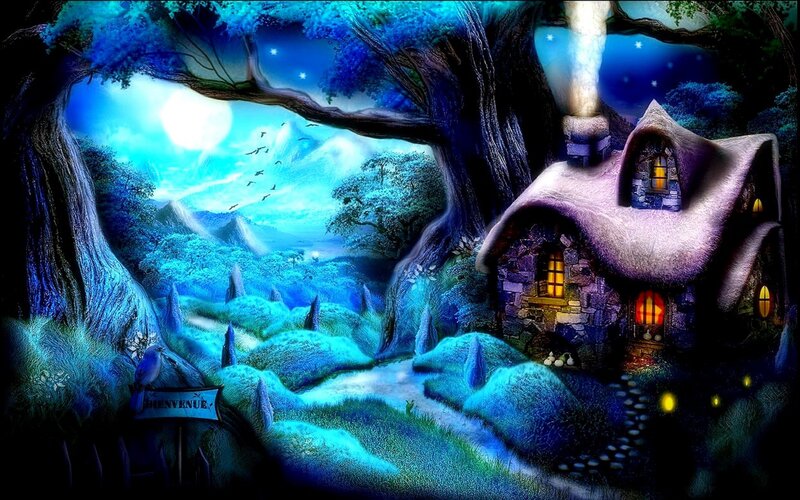 Cottage in Fantasy Forest — Blue