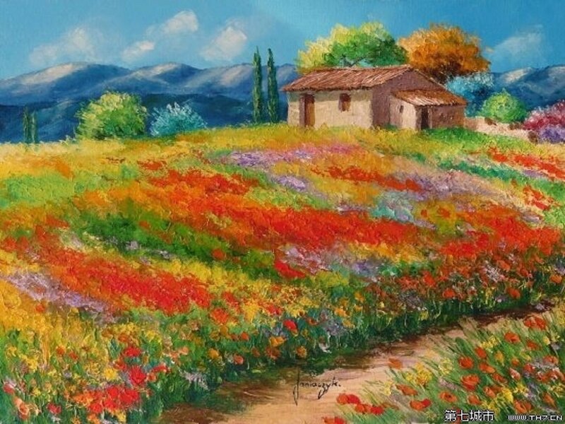 Cottage in Flower Field — Red