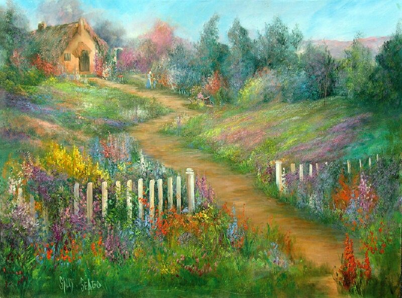 Cottage in Flower Garden — Green, Serene, Spring