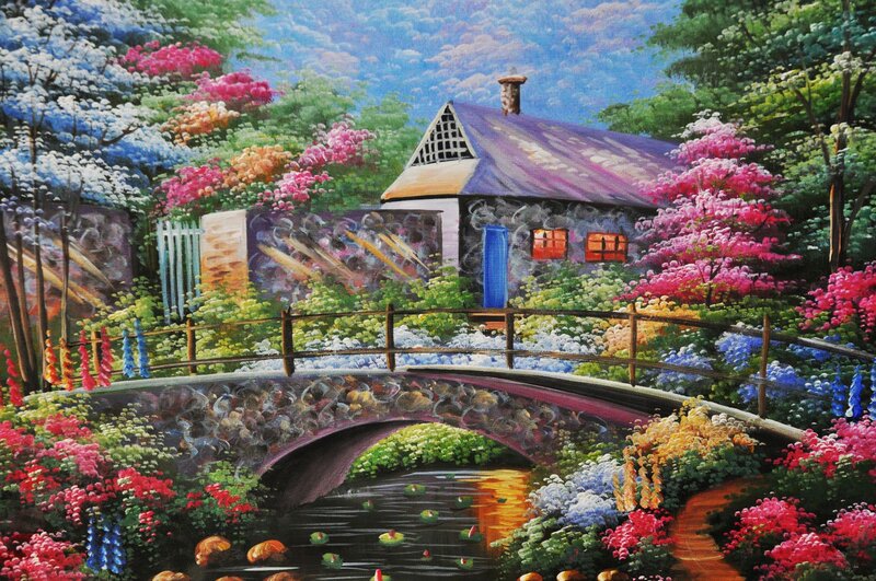 Cottage in Flower Garden — Green, Serene