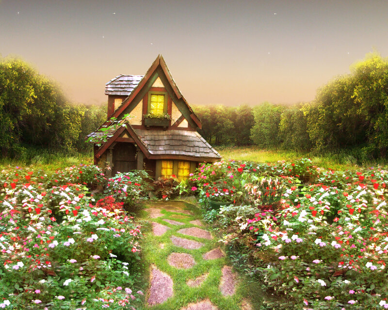 Cottage in Flower Garden — Green