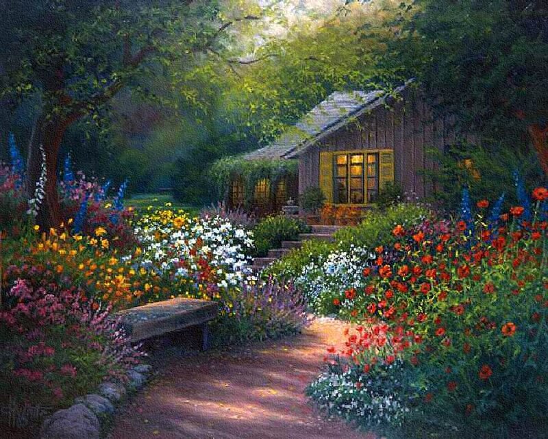 Cottage in Flower Garden