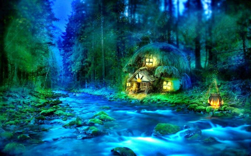 Cottage in Forest — Blue, Magical