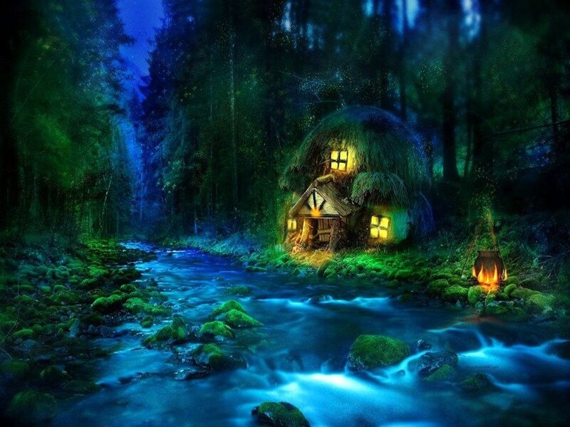 Cottage in Forest — Blue, Serene