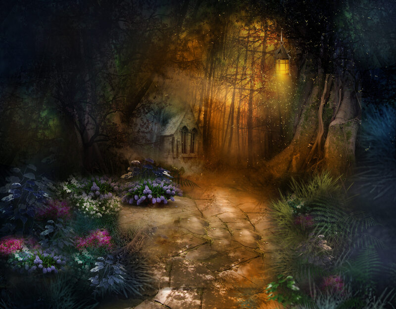 Cottage in Forest — Brown, Mysterious, Night