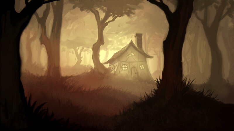 Cottage in Forest — Brown, Mysterious