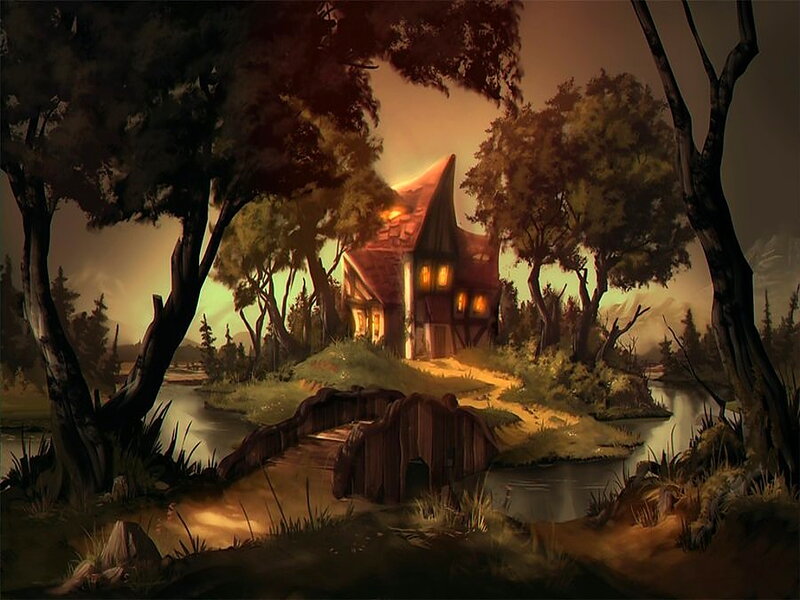 Cottage in Forest — Brown, Serene