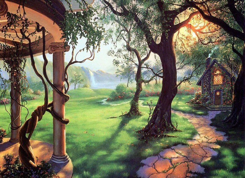 Cottage in Forest Clearing — Green, Serene