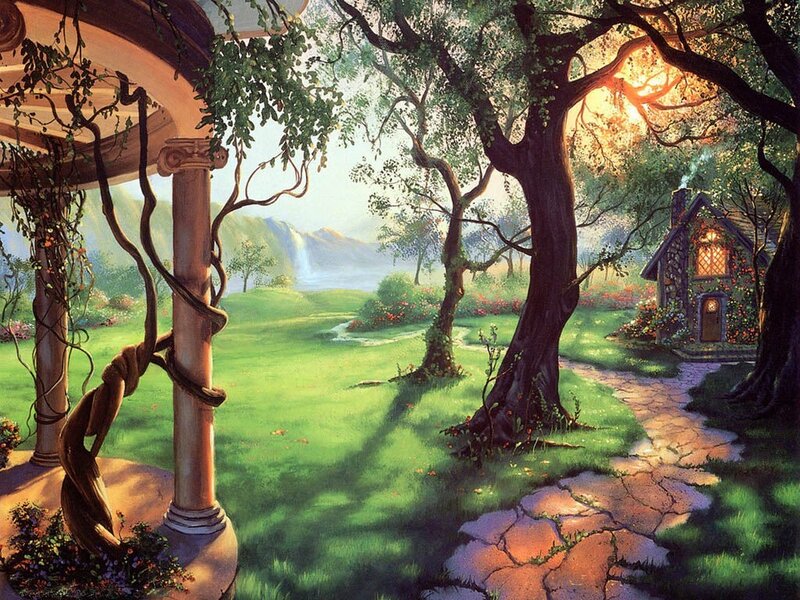 Cottage in Forest Clearing — Green