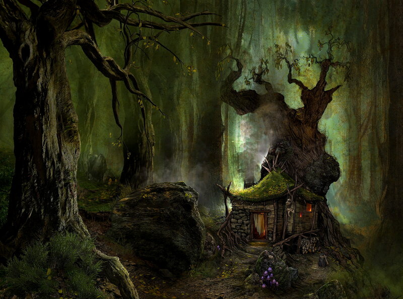 Cottage in Forest — Green, Mysterious