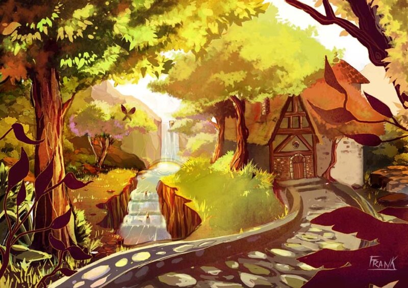 Cottage in Forest — Green, Serene, Afternoon, Digital Art, Stream