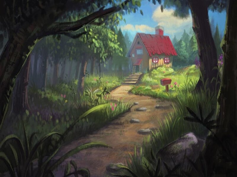 Cottage in Forest — Green, Serene, Afternoon, Digital Art